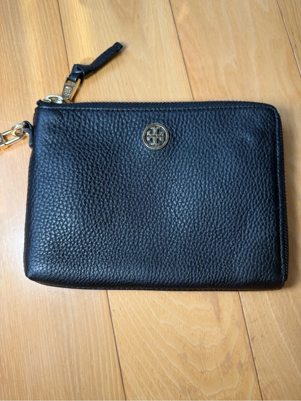 Tory Burch Black Pebbled Leather Wristlet